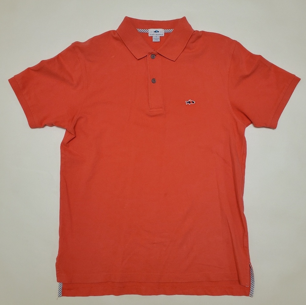 Fish Hippie Polo Shirt - Men's Small - Coral
